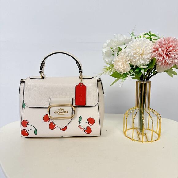 Coach CF419 Morgan Top Handle Satchel With Heart Cherry...